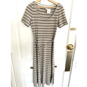 Club Monaco striped beige short sleeve scoop neck dress women's size S/P